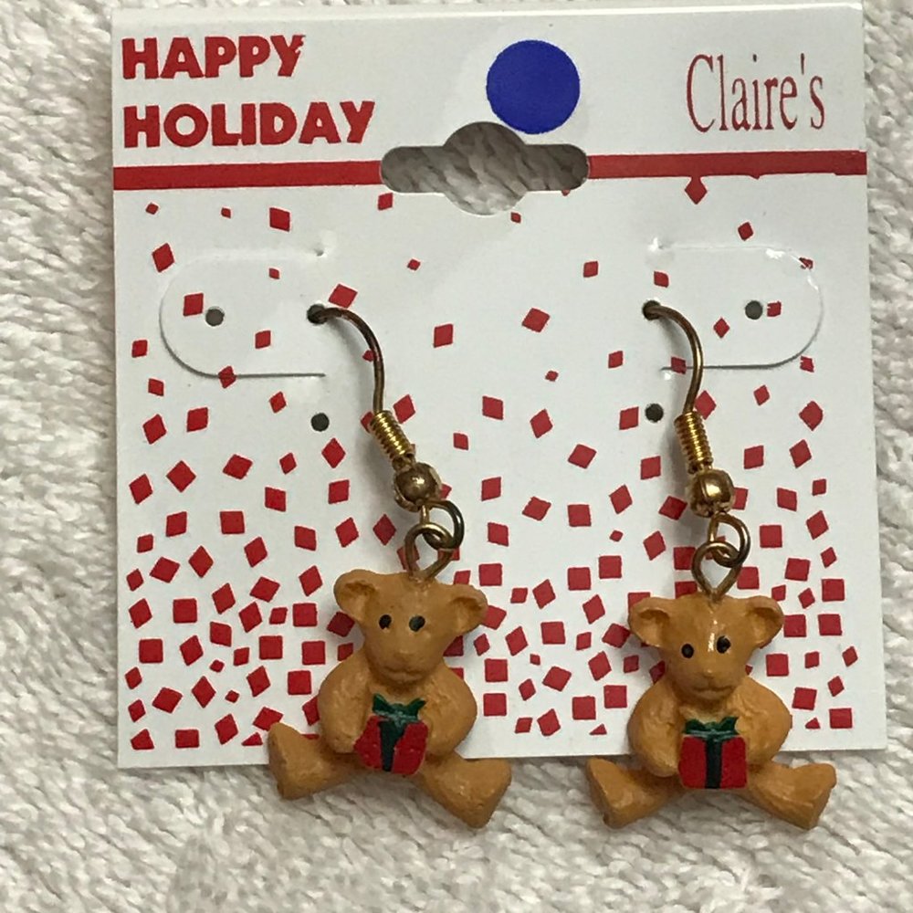 Vintage Christmas Teddy Bear Earrings